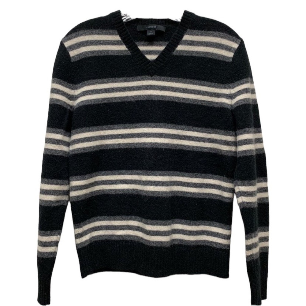 Express V-Neck Sweater with Black and Cream Stripes